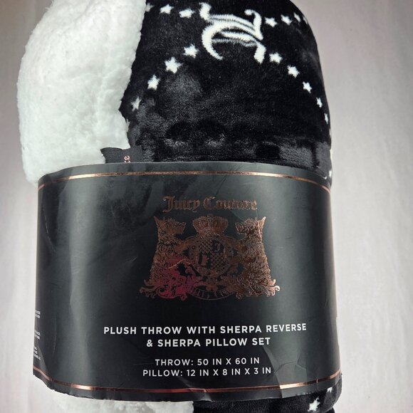 NWT Juicy Couture Black Plush Sherpa Dog Throw & Pillow - Picture 2 of 3